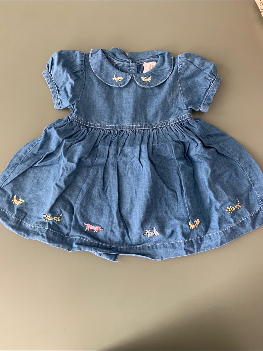 GAP Denim Blue Embroidered Peter Pan Collar Dress
